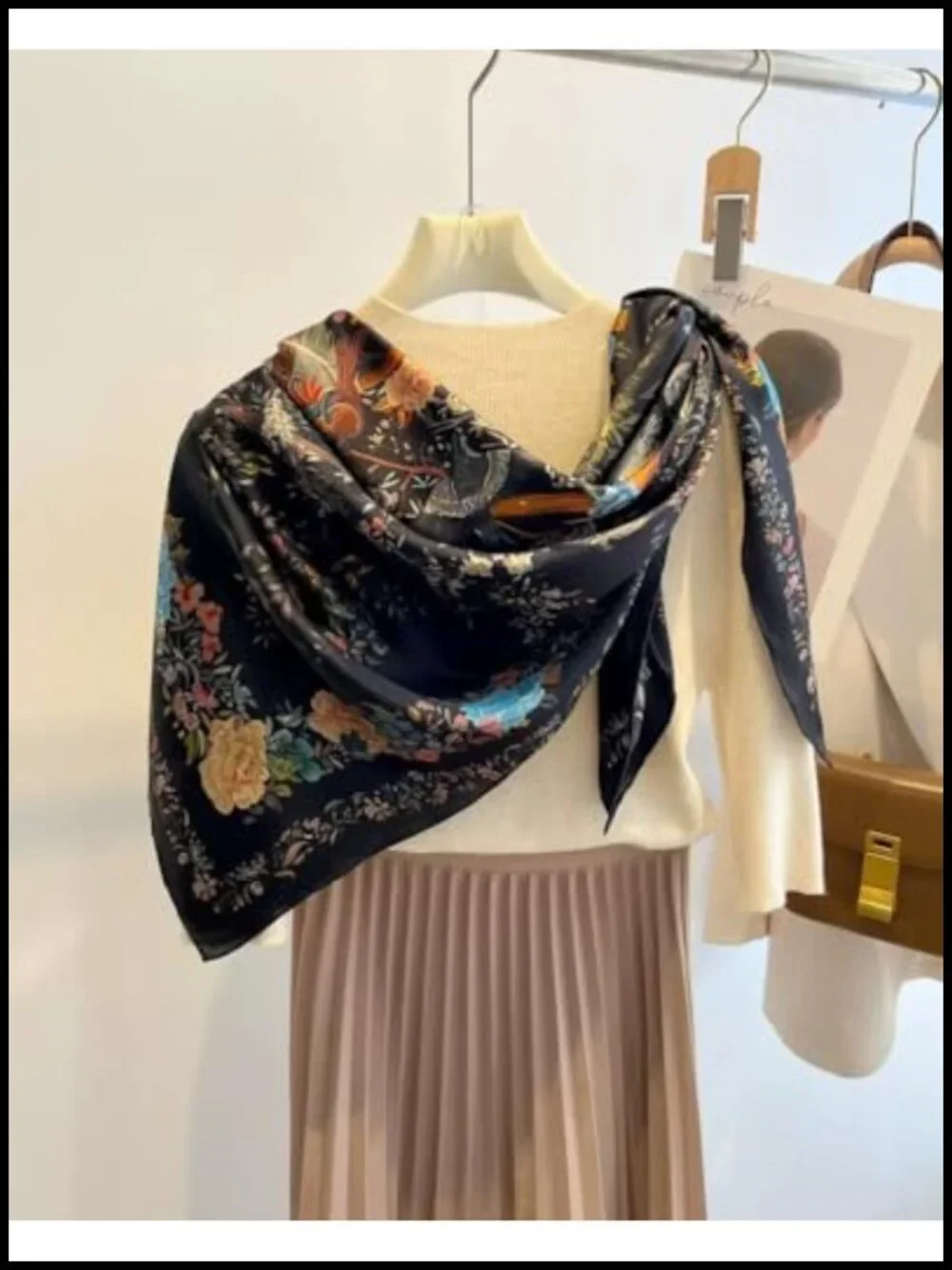 100% Silk Large Square Scarf Shawl Hair Wrap 43 Inch